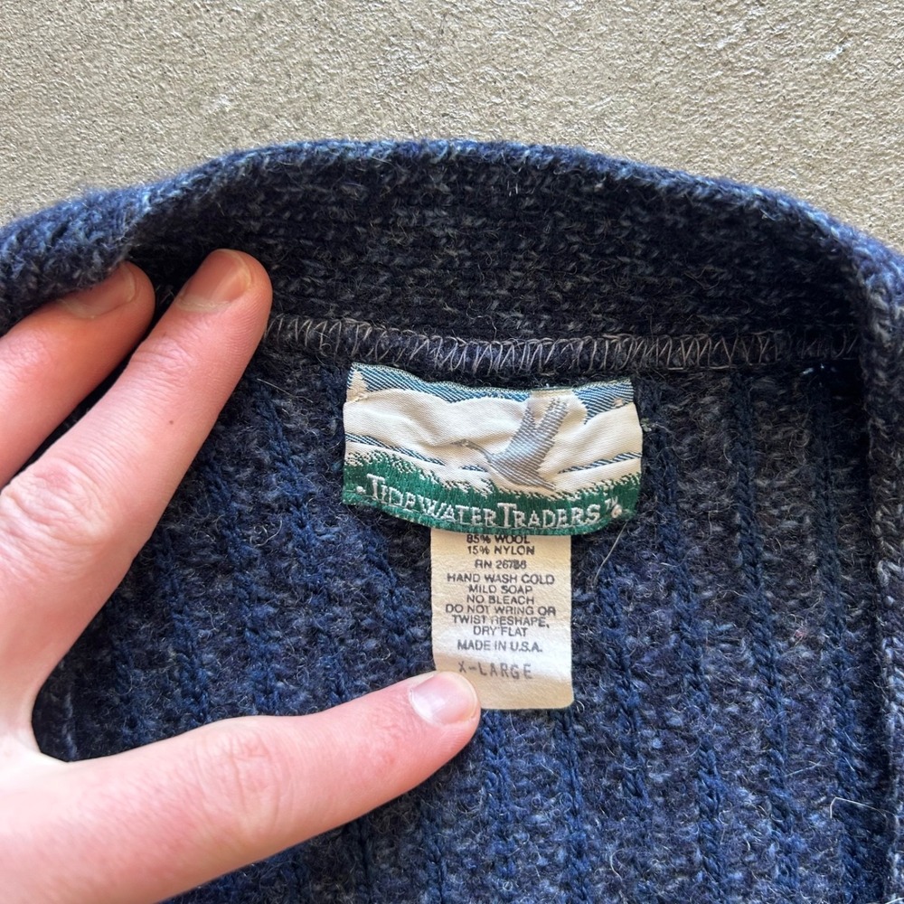 Vintage 90s Tidewater Traders Cardigan Sweater Size XL Navy Blue Wool Button USA - Picture 2 of 5